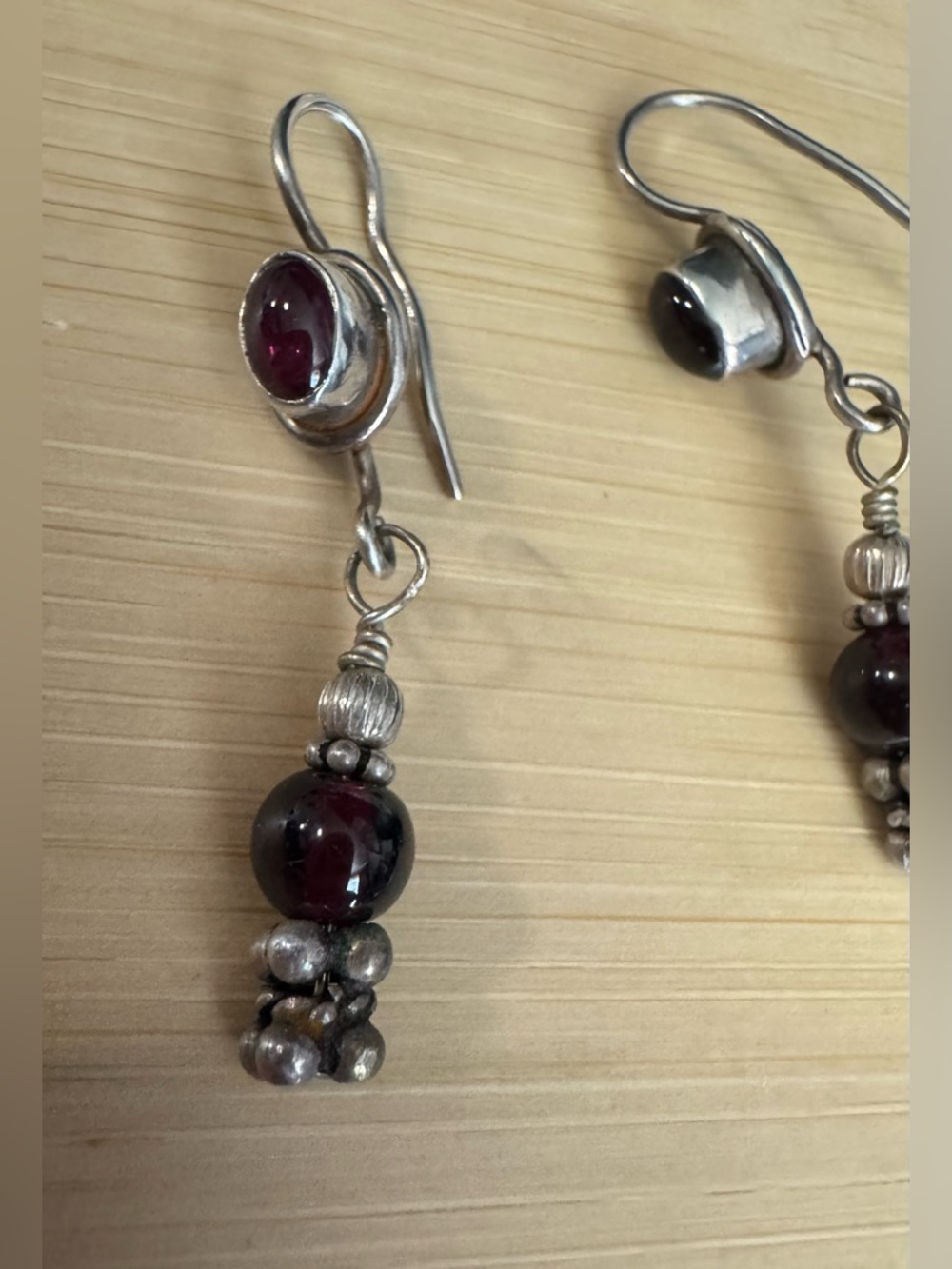 Sterling Silver Garnet Drop Earrings - Deep Red